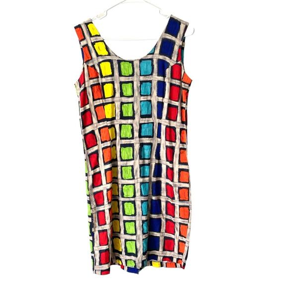 Jams World Vintage Multicolor Square Print Mini Dress Scoop Neck size 9 - Picture 1 of 8